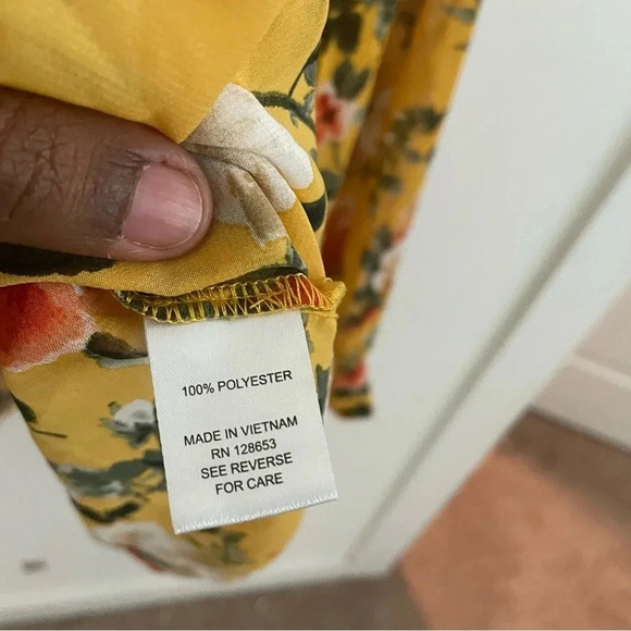 Ellen Weaver Blouse 3X Yellow Pink Long Sleeve Chiffon Flowy Boho Romantic - Picture 5 of 7